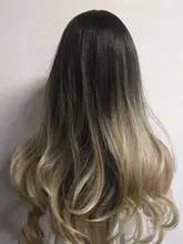 Peluca de cabello sintético Afro Americano para mujer, pelo largo ondulado con ombré negro y marrón, fiesta de Cosplay, uso diario, resistente al calor