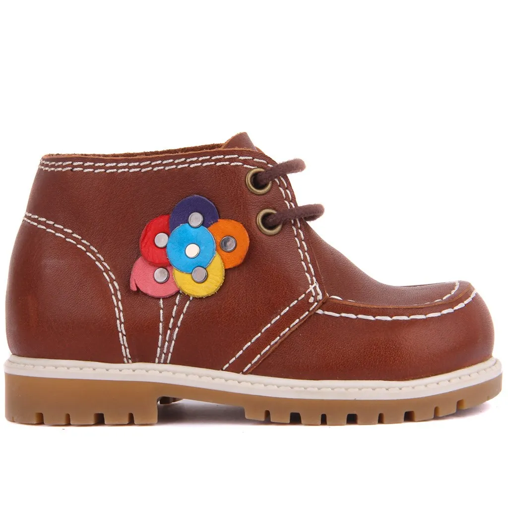 Sail Lakers-Brown Leather Lace-Up Baby Shoes - Цвет: Табак