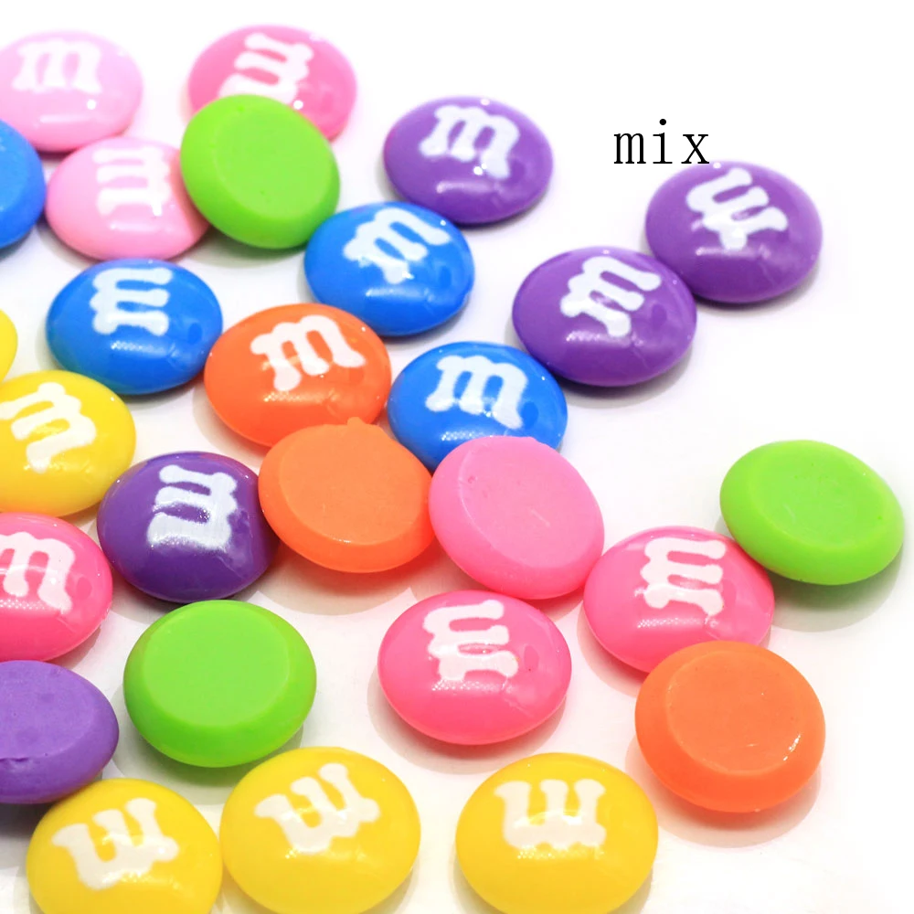 

20/50/100pcs Mini M Chocolate Candies Assorted M Chocolate Buttons Flatback Resin Sweet Chocolate M&M Charms Gift For Kids