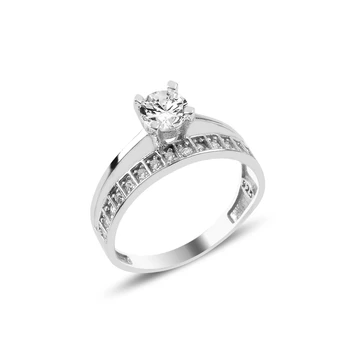 

Silver 925 Sterling Single Row Zircon Half Round Engagement Ring
