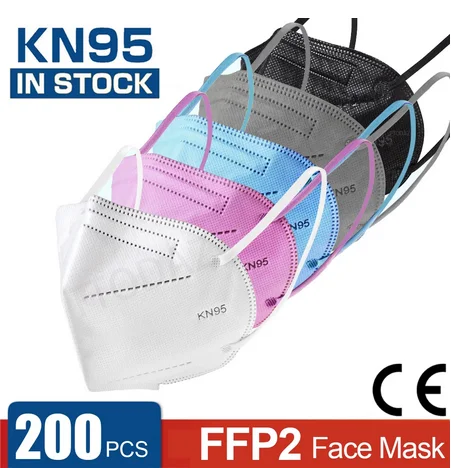 Mascarillas kn95 fpp2 para hombre y mujer, máscara negra con certificado CE, de 5 capas, de 10 a 200 piezas