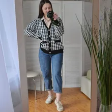 FSDA-suéter de manga larga con cuello de pico para mujer, cárdigan negro con botones y pata de gallo, de punto, holgado, de gran tamaño, informal, otoño e invierno, 2020