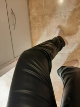 Pants Pencil-Trousers Faux-Leather Winter Women Pocket Streetwear Loose Autumn Black