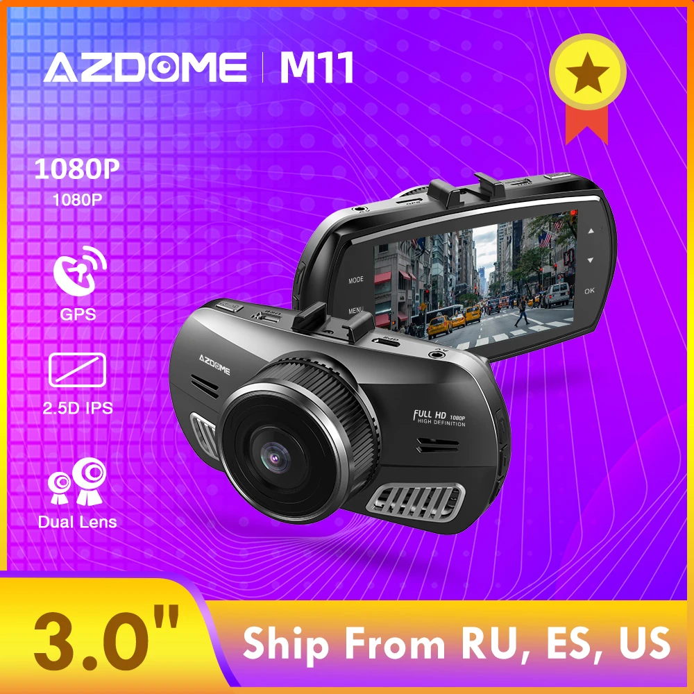 Comprare AZDOME M11 3 pollici 2.5D IPS Dello Schermo Dash Cam Registratore Dell automobile DVR HD 1080P Dual Lens Car Video Dashcam visione Notturna Macchina Fotografica del Precipitare GPS