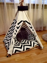 Tipi de Gato con cojín y pizarra para perros, carpa portátil para perros y casas de mascotas, tienda plegable de lona de madera para mascotas, cama para animales pequeños