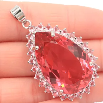 

43x27mm Awesome Created Big Drop 30x20mm Pink Morganite Gift For Sister Party Silver Pendant