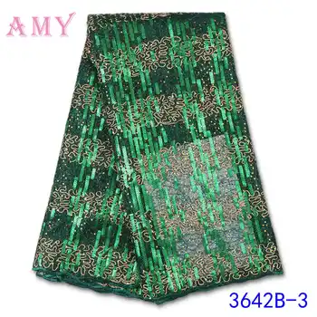 

African Green Organza Lace Fabric Sequin 2020 High Quality Nigerian French Tulle For Wedding AMY3642B