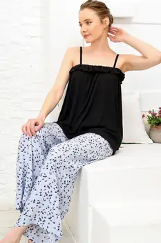 

Trend Alacati Style Women Lilac Strap Ruffle Woven Pajamas Suit ALC-020-073
