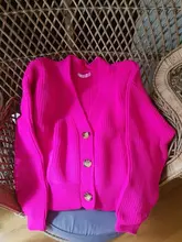 LUNDUNSHIJIA 2020 nueva primavera y otoño de las mujeres es holgado de punto suéteres señoras con cuello en V y manga larga de moda Rosa Cardigan rojo abrigos