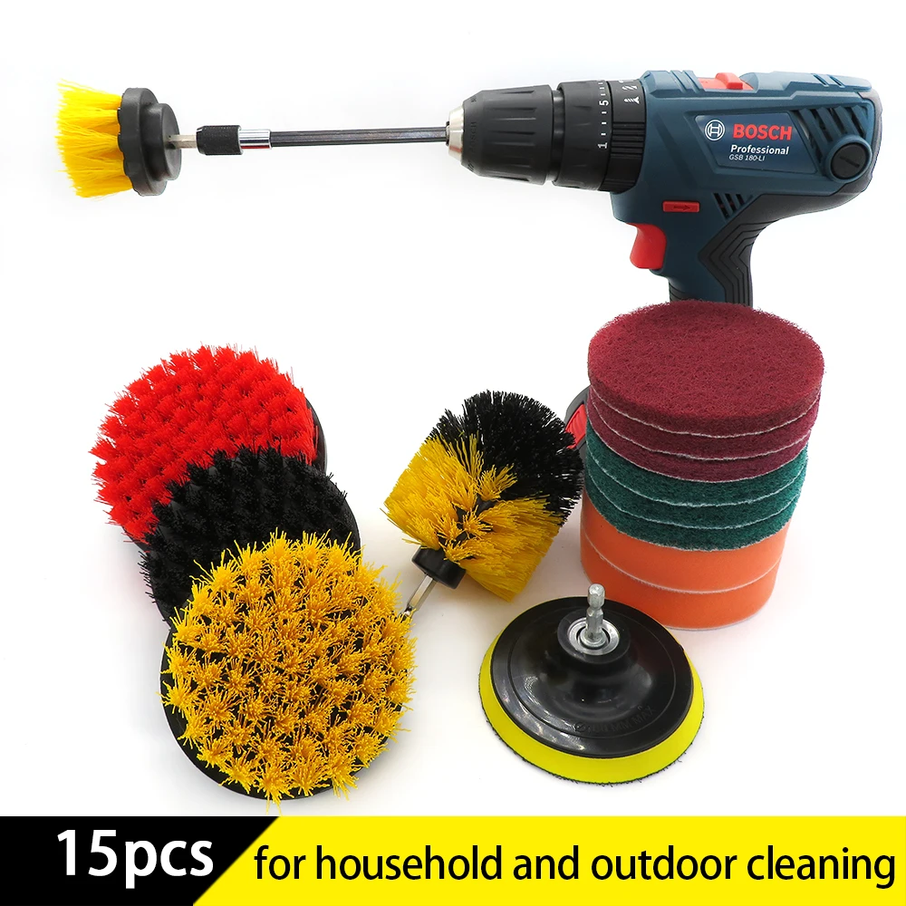 

15Pcs Drill brush power scrubber Brush Cleaning attachment Kit with Extender for Bathroom Surfaces Tub, Shower, Tile and Car