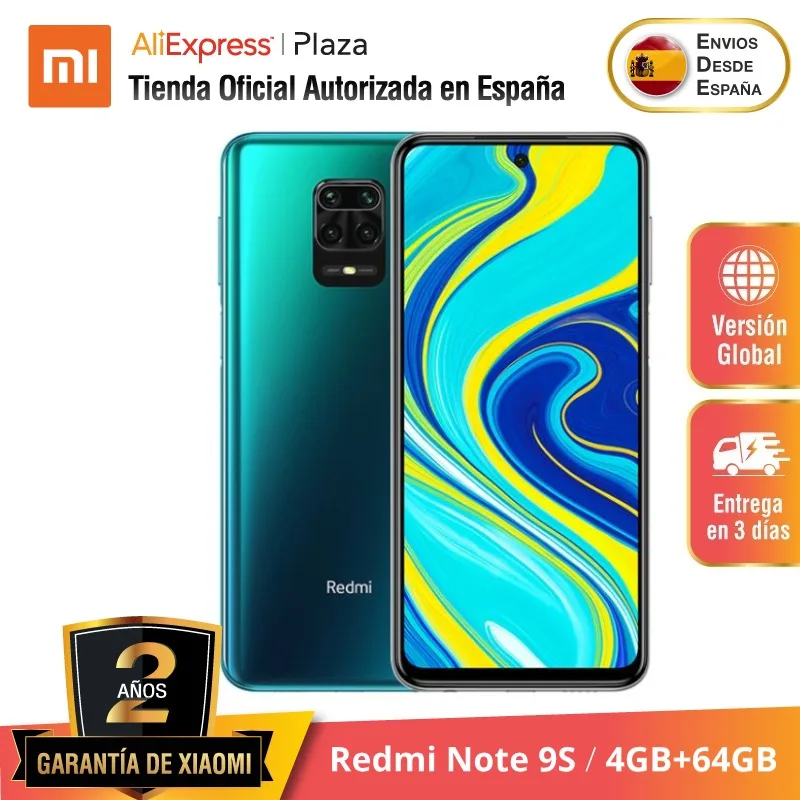 Xiaomi Redmi Note 9S (64GB ROM con 4GB RAM Snapdragon™ 720G Android Nuevo Móvil) [Teléfono Móvil Versión Global para España]