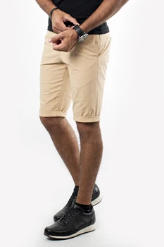 

DeepSEA Male Beige Square Pattern Slim Fit Male Linen Capri Pants 1902371