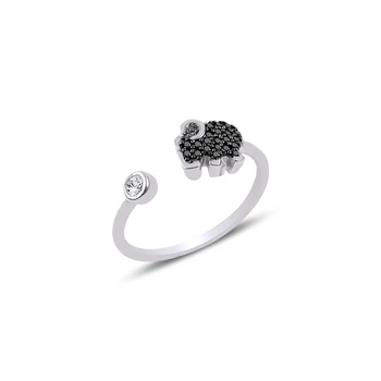 

KUTAYDAN Black Zircon Stone Adjustable Tall Elephant Ring 925 Sterling Silver