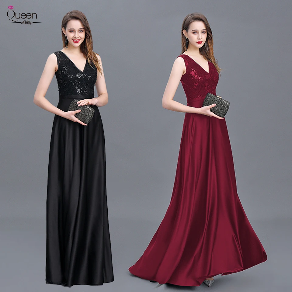 

Gorgeous Evening Dress A-line Double V-neck Sleeveless Sequined Floor-length Dress Zipper-up Dress