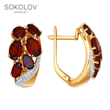 

Drop Earrings with stones SOKOLOV gold with garnet and cubic zirkonia fashion jewelry 585 women's male, long earrings