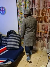 Plaid Coat Pocket-Jackets Cashmere Autumn Winter Long Women Outwear Warm Thickness Casual