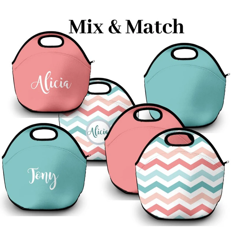 Custom Lunch Bag Mix &amp Match Colors Design Both Sides Machine Washable Insulated Neoprene Teal Coral | Дом и сад