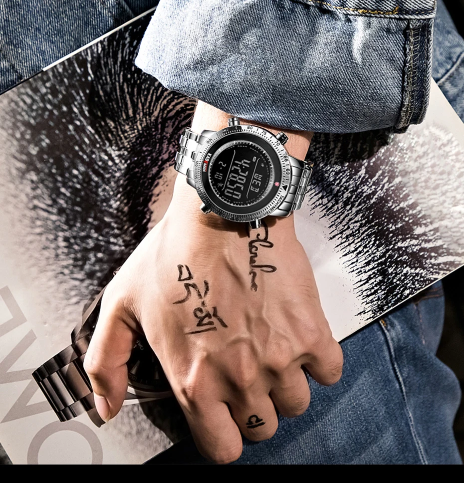 Топ KADEMAN Роскошные мужские часы Tech брендовые качественные спортивные цифровые часы 3ATM полностью стальные военные наручные часы с ЖК-дисплеем