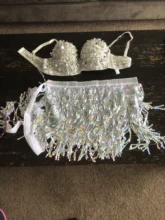 Outfits Bra-Crop-Top Clubwear Sequined Two-Piece-Set Patchwork Shiny Women Tassel Bling