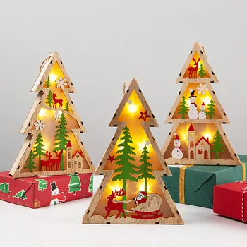 

Wooden Luminous LED Christmas Tree Ornaments For Xmas Window Decoration (Batteries are not included)