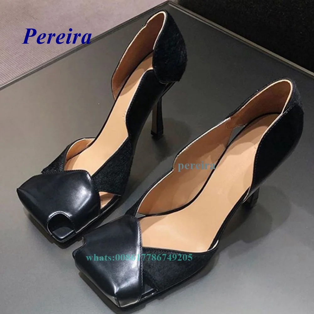 Square Toe Hollow Pumps 2022 New Designer Women Shoes Cut Out Stiletto High Heels Side Air Buckle Purple Black Summer Shoes Sexy