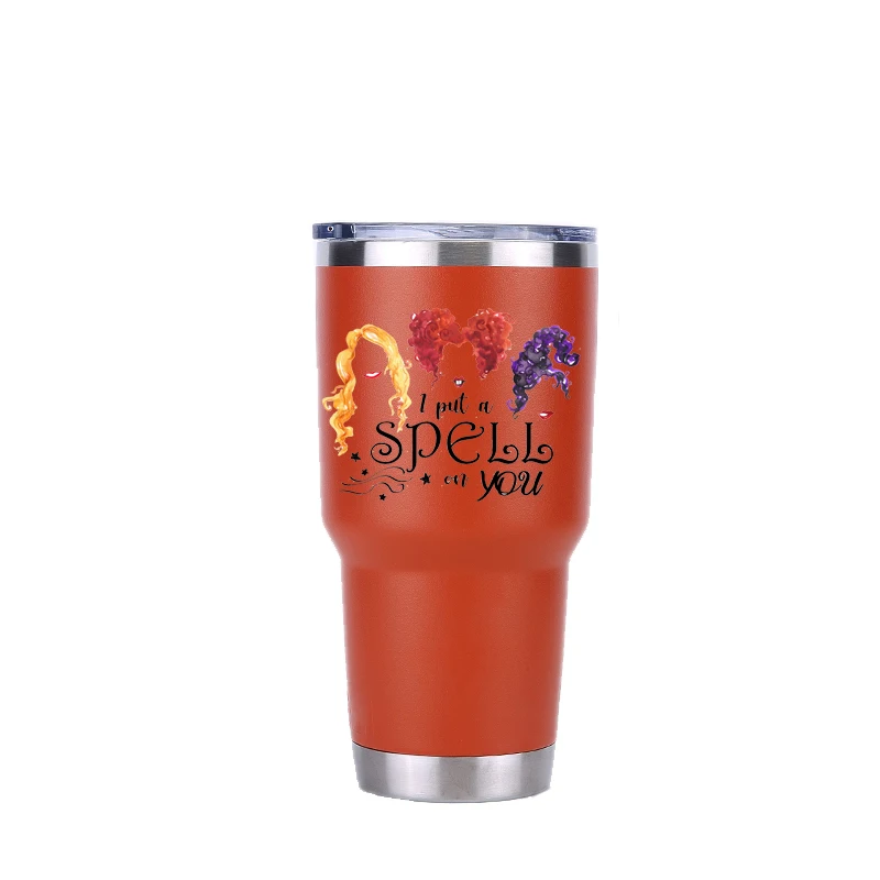 30 oz orange Хэллоуин hous Pocus 30 oz тумблер путешествия автомобиль пивная кружка с двойными стенками Изолированная вакуумная фляжка из нержавеющей стали Термос кофейные кружки - Цвет: 30 oz orange