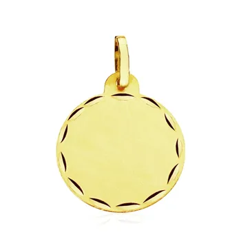 

Pendant 9k gold sheet circulate edge carved 18mm. Unisex-Customizable-RECORDING INCLUDED IN THE PRICE