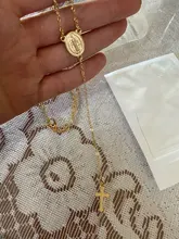 Collar con colgante de oro y oro rosa para mujer, colgante de cruz, religioso, bohemio