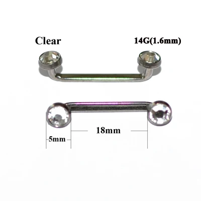 1 шт. G23 титановый Пирсинг 14 г внутренняя резьба кристалл AB драгоценный камень поверхность бар штанга фабричного производства микродермальный якорь кольца ювелирные изделия - Окраска металла: Clear 1.6x18x5mm