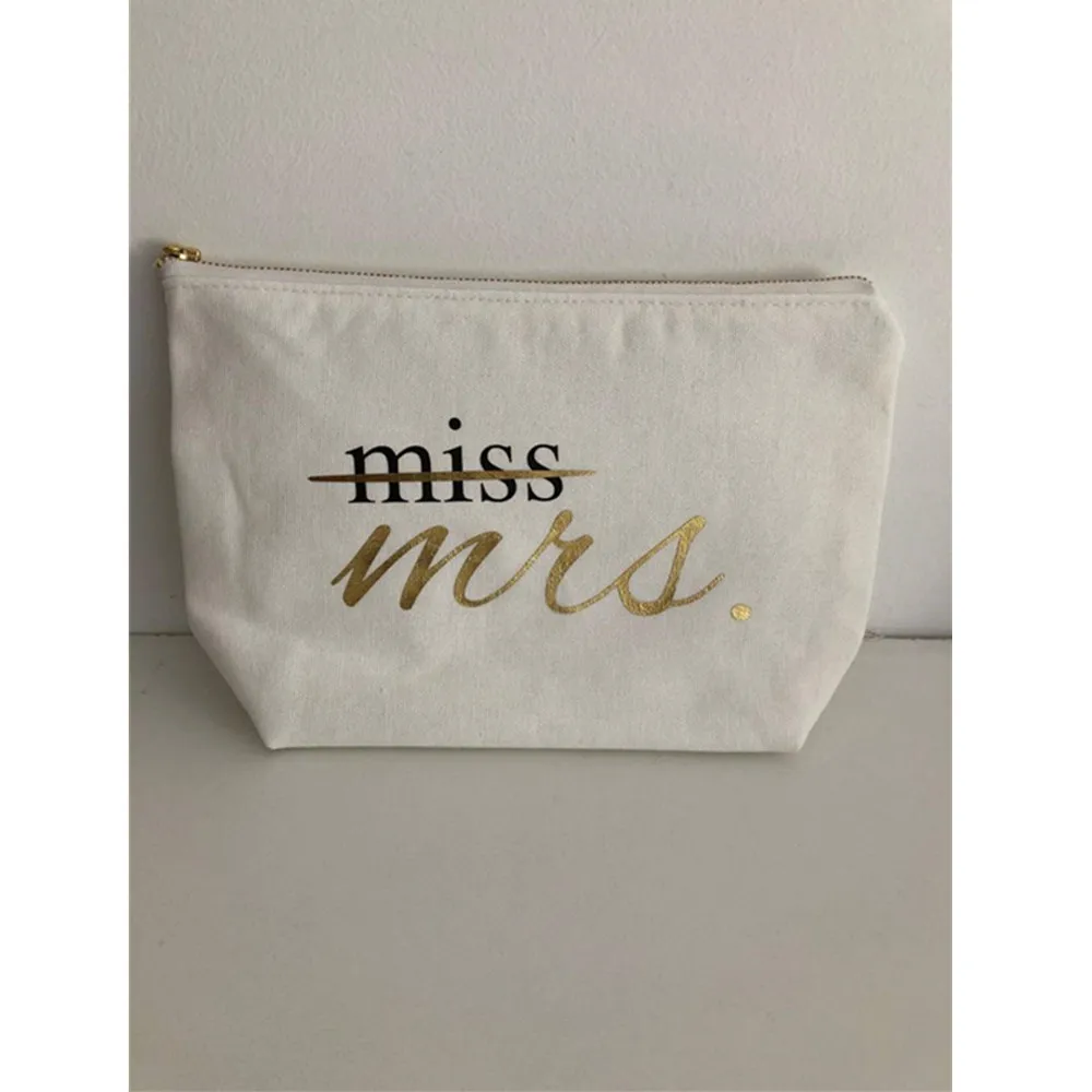 

Золотистая блестящая холщовая косметичка на заказ, косметички на молнии Miss to Mrs, подарок подружке невесты, косметичка для свадебвечерние