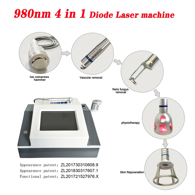 4 in 1 980 nm Diode Laser Machine For Skin Fungal Infection Images Vascular Veins Removal Physical Therapy Device | Красота и