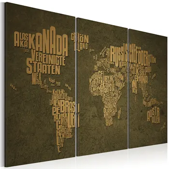 

Table-world map in German: continents beige-triptych-120x80