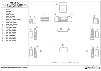 

Interior trim for Ford Crown Victoria 2004-UP. Set L530.