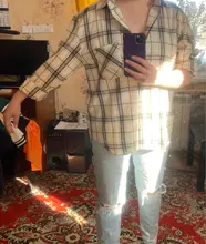 Plaid Shirts Blouses Oversized Women Top Long-Sleeve Blusas Loose Casual Cotton Ladies