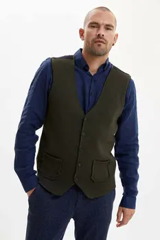 

DeFacto Man Spring Knitted Vest Men Casual Pocket Decors Vest Tops Male Black Green Color Vest-I3539AZ18SP