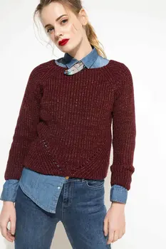 

DeFacto Woman Fashion O-neck Pullover Ladies O-neck Solid Color Long Sleeves Knit Sweatshirt Female Tops Autumn - I5764AZ17WN