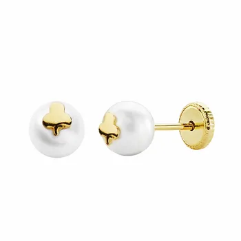 

Earrings 18k gold Pearl Clover 6mm. Screw clasp [AA1968]