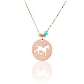 

Horse Necklace Jewelry Pendant 925 Sterling Silver Rose Gold Featuring Aquamarine Stone with 43cm Chain