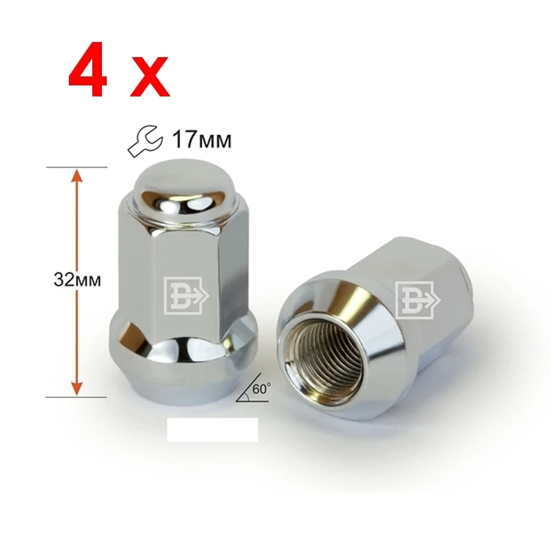 4 PCs Wheel nut closed m12х1. 5 25 cone height 32 (35) mm key 17 Chrome | Автомобили и мотоциклы
