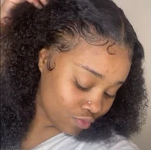Peluca de cabello humano rizado de 13x4 para mujer, Frontal de encaje postizo, pelo negro brasileño predespuntado con Baay, Remy 150%