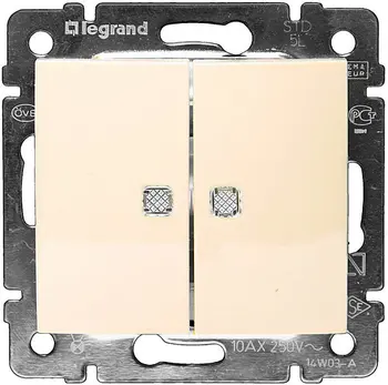 

774328. Two-key switch with illumination Legrand Valena (220 V, 10A, ivory).