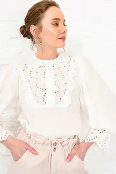 

Trend Alacati Style Women Filet Lace Detailed Woven Bluz ALC-X4087