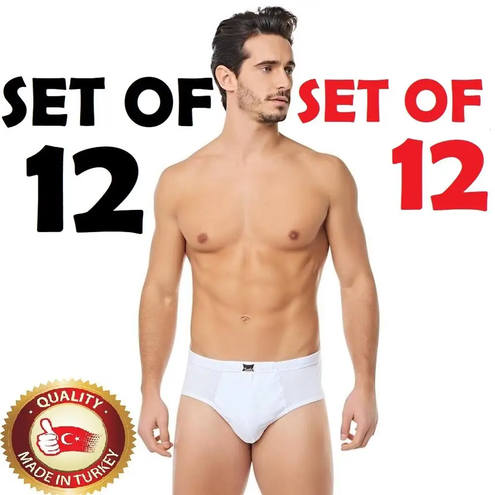 

SET OF 12 Famous Turkish Breathable Fabric COTTON Elastic Men Briefs White COLOR Comfortable Soft Underwear Underpants SET OF 12