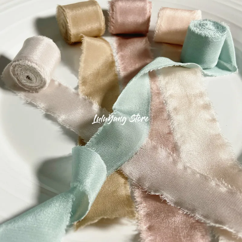 Real Pure Silk Ribbon Embroidery Satin Cotton Raw Edge For Handcrafts Wedding Party Bridal Bouquet Invitations Rustic Styling