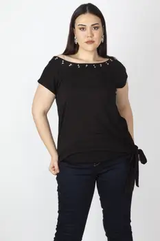 

Sans Textile Women 'S Black Collar Gemstone Hand Laced Bluz 65 N16097