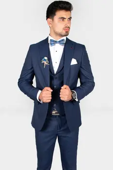 

DeepSEA Dark Navy Blue Eyelet Pattern One Button Suit 1910850