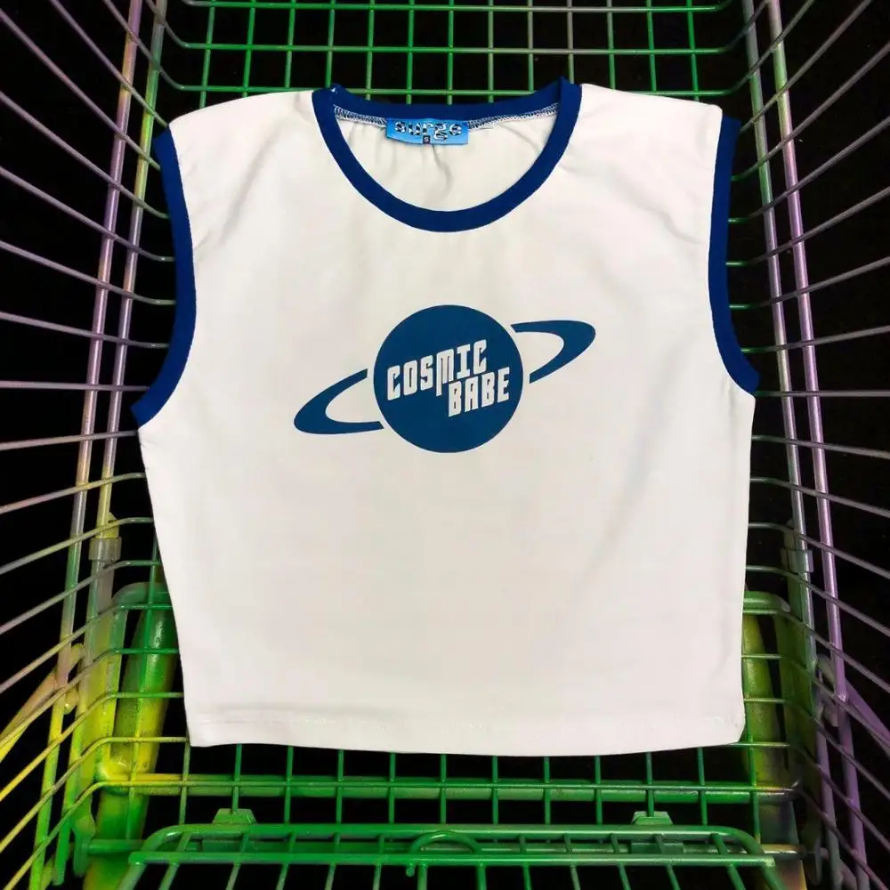 Летний женский короткий топ Cosmic Babe на бретелях хит белый новинка 2020 модная блузка