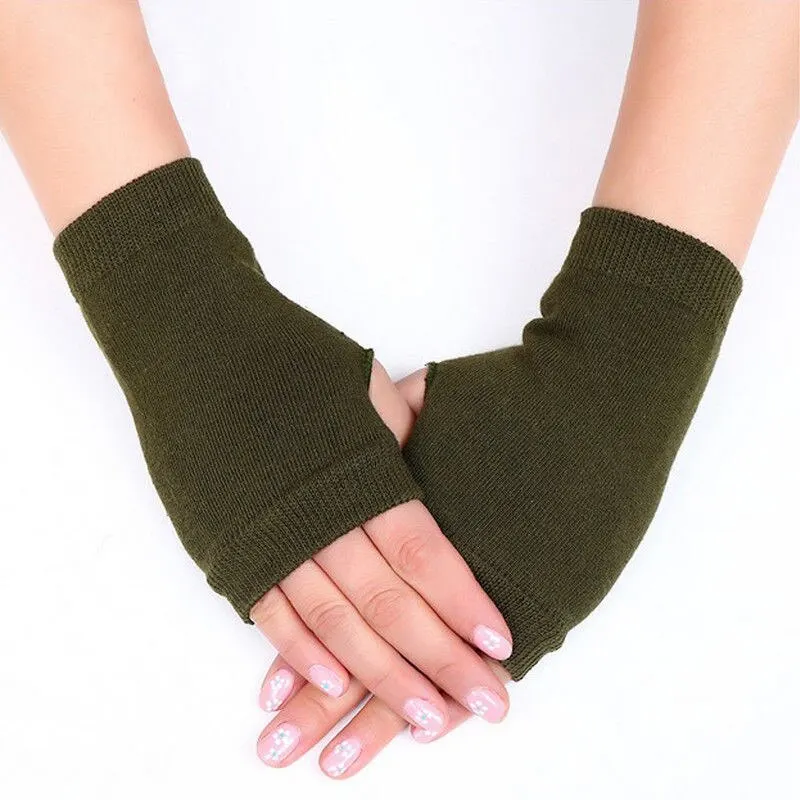 Однотонные модные эластичные теплые перчатки без пальцев, женские зимние мягкие митенки, перчатки, Распродажа женских аксессуаров - Цвет: Армейский зеленый