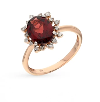 

Gold ring with garnet and diamonds sunlight sample 585