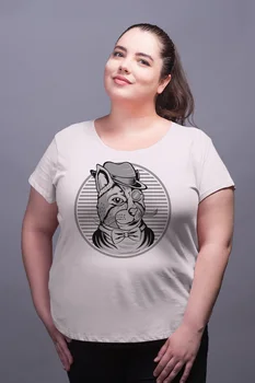 

Angemiel Wear Gentleman Cat White Women Cotton Large Size T-Shirt